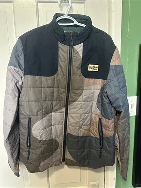Howler Brothers Quilted Camouflage Puffer Jacket in Gray and Tan